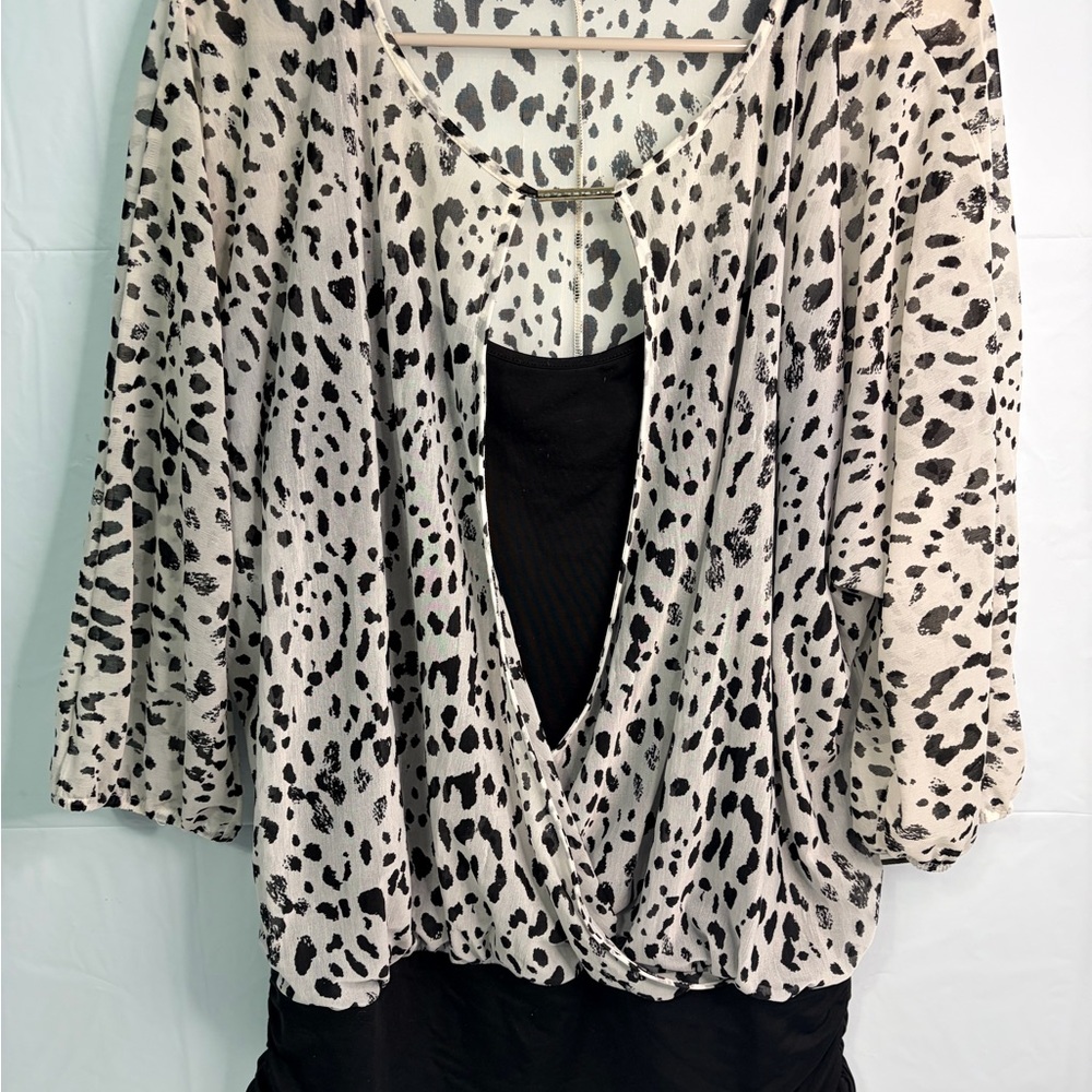Jennifer Lopez Black and White Animal Print Blouse
